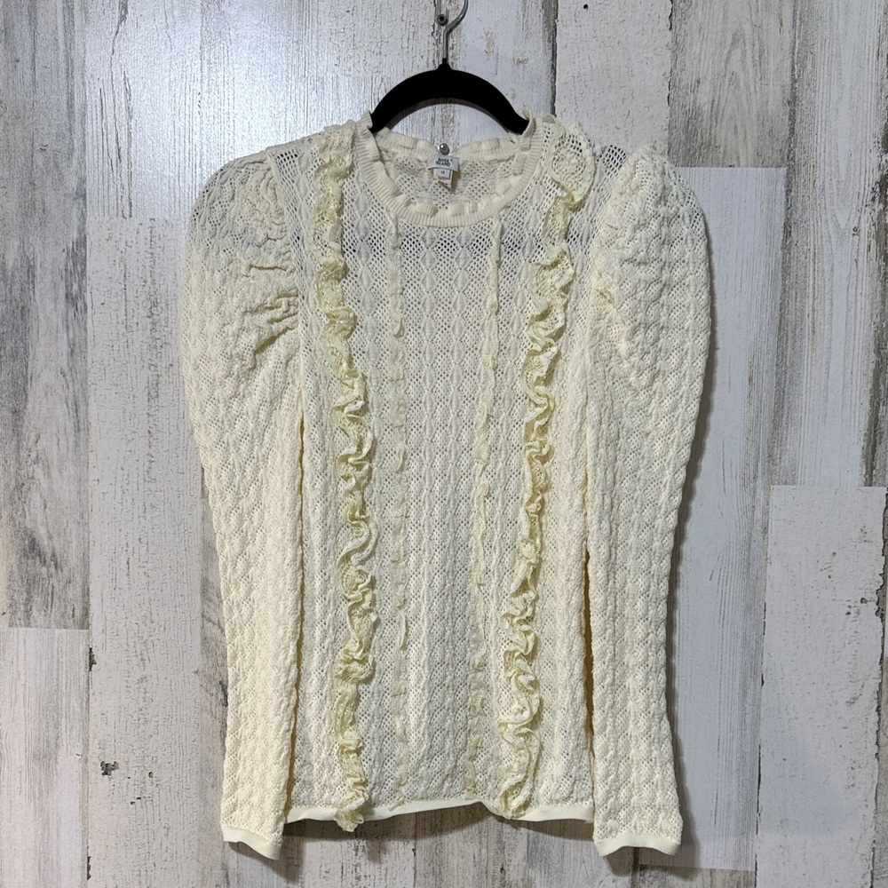 River Island Ivory Lace Knit Soft Stretchy Blouse Long Sleeve with Puffy Flare